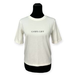 THEO | Small | God's Gift Short Sleeve Crewneck T-Shirt Tee in Ivory White